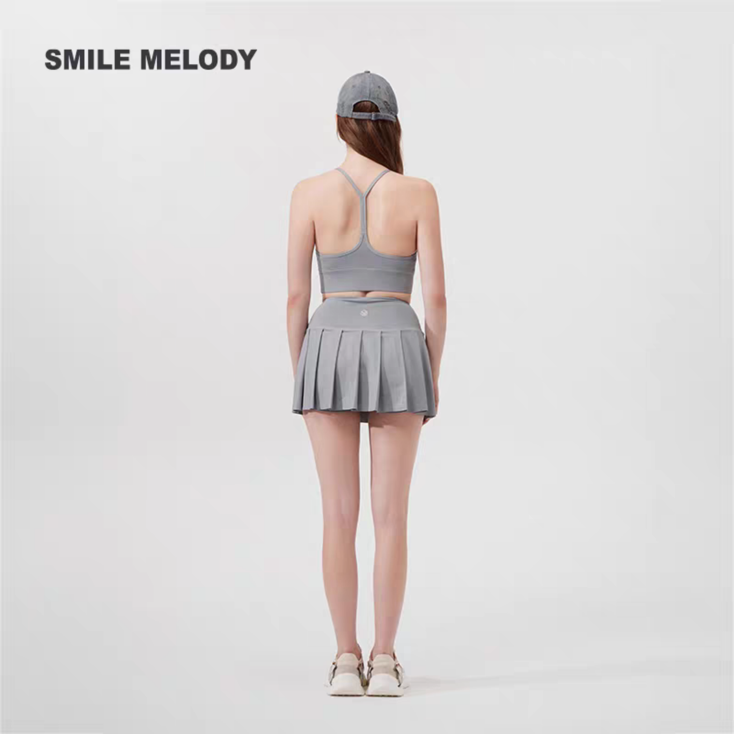 Smile Melody 純色高腰運動百褶裙短裙女士運動短裙