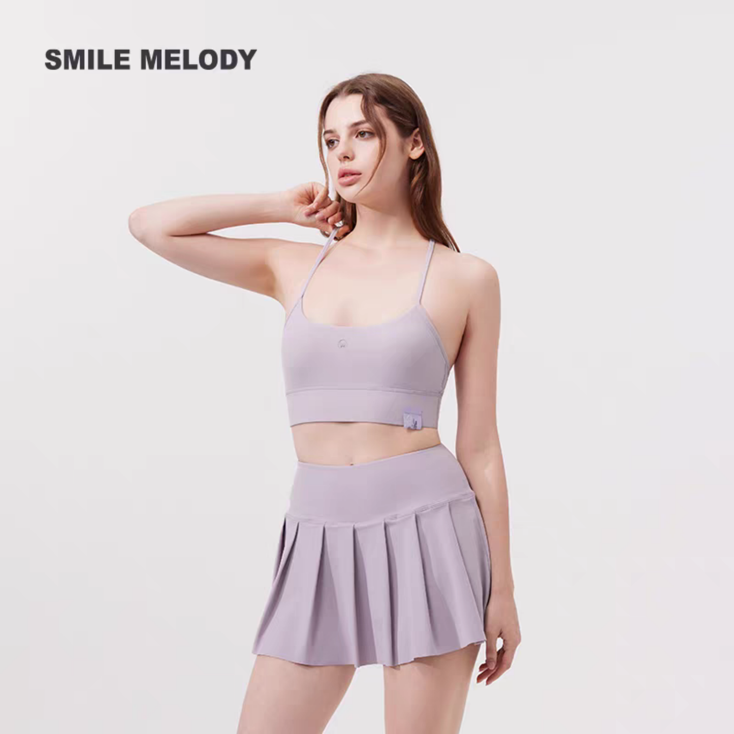 Smile Melody 純色高腰運動百褶裙短裙女士運動短裙