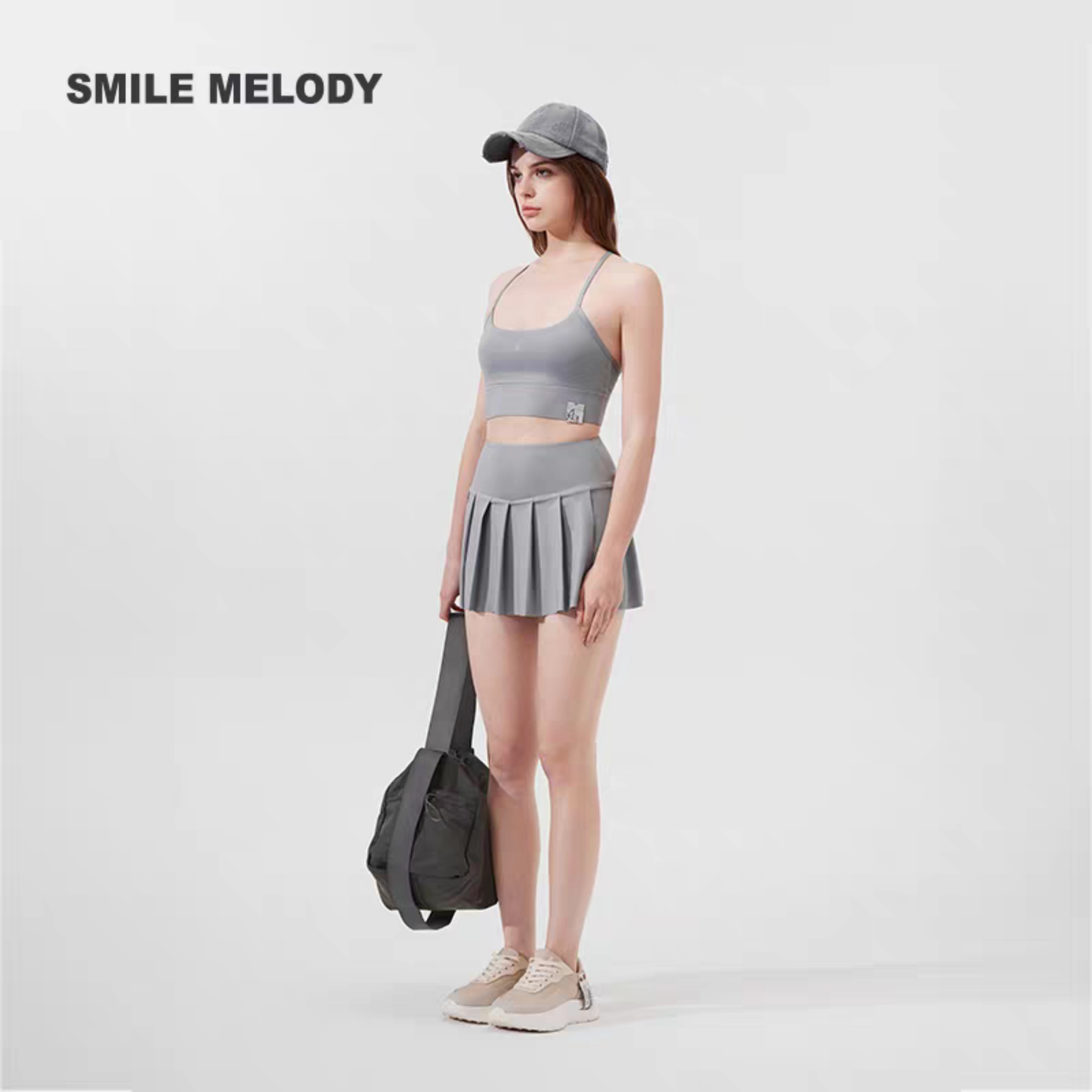 Smile Melody 純色高腰運動百褶裙短裙女士運動短裙