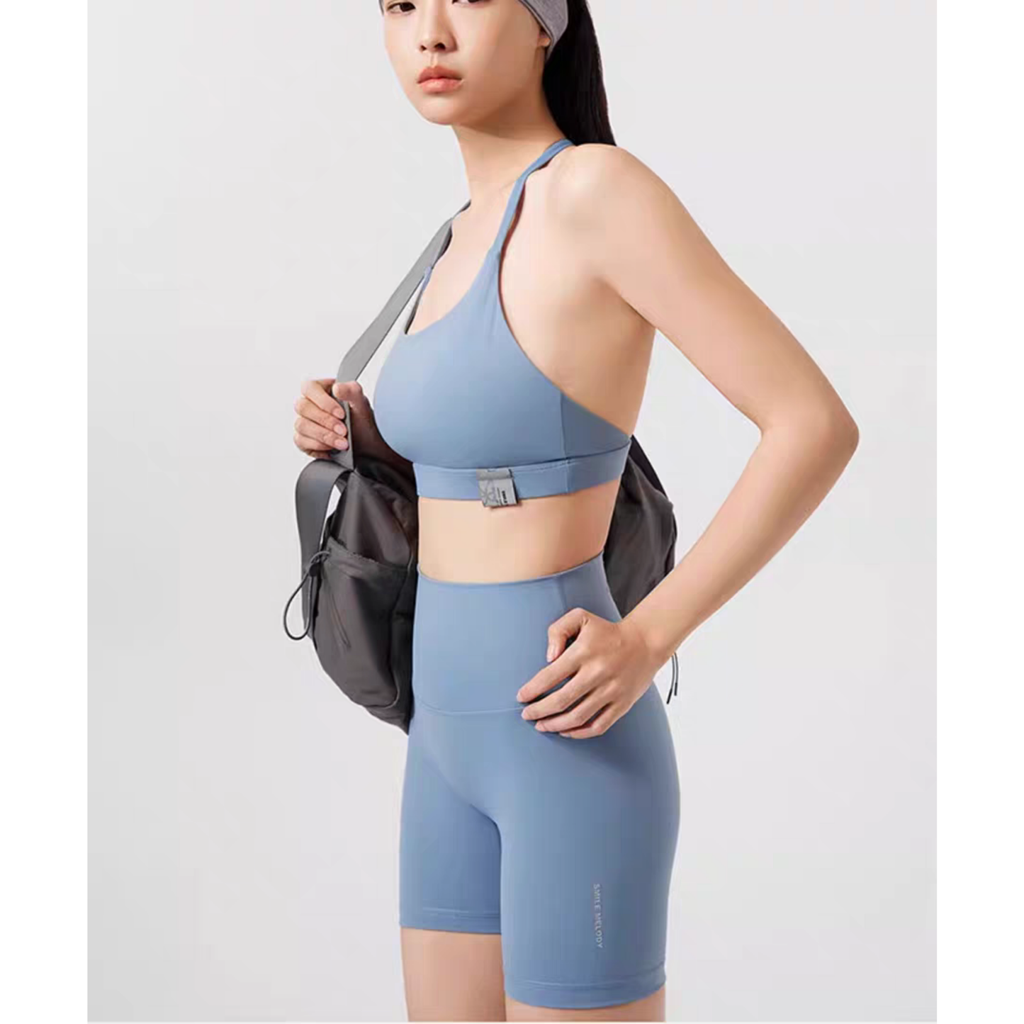 Smile Melody純色高腰修身LEGGINGS三分騎行瑜伽裸感女運動健身褲