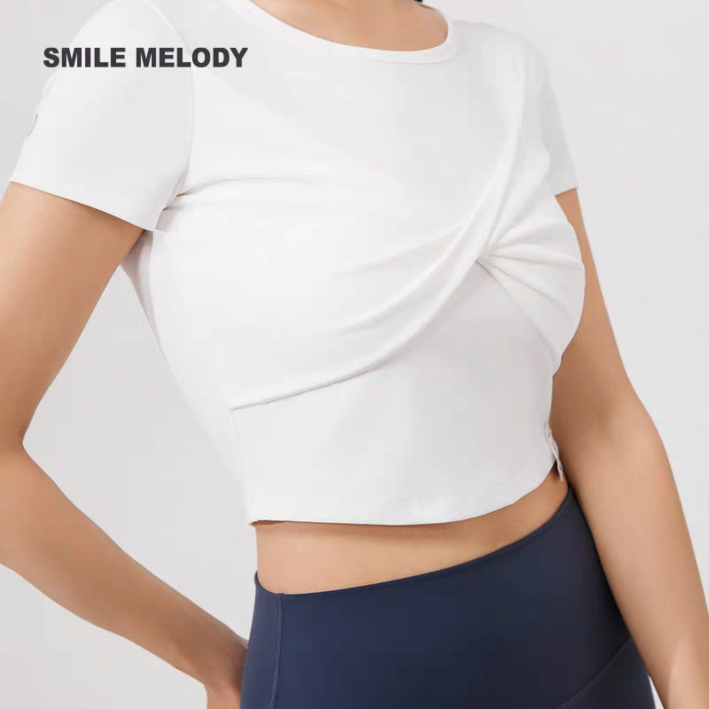 Smile Melody 立體蝴蝶擰結純色高腰短袖