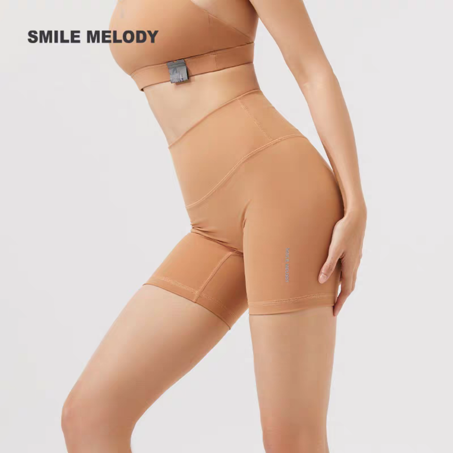 Smile Melody純色高腰修身LEGGINGS三分騎行瑜伽裸感女運動健身褲
