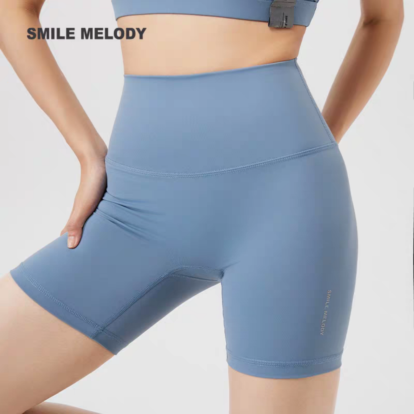Smile Melody純色高腰修身LEGGINGS三分騎行瑜伽裸感女運動健身褲