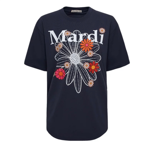 MardiMercredi小雛菊多花字母短袖t恤寬松韓系半袖上衣女夏季新款