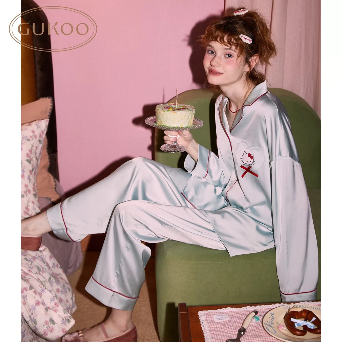 Gukoo/果殼Hello Kitty冰絲睡衣