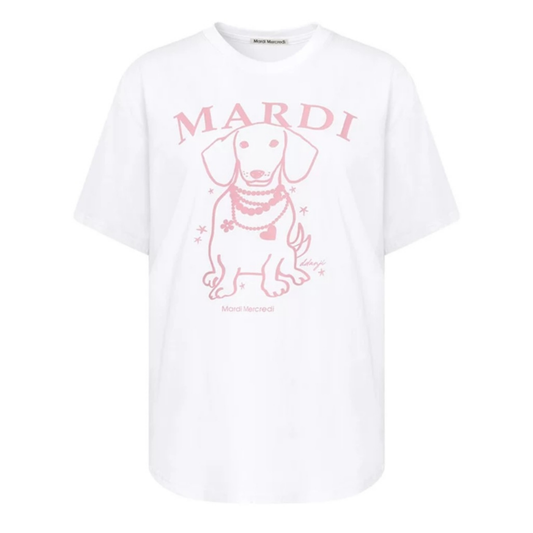 MardiMercredi正臉珍珠小狗短袖t恤寬松上衣女韓系線條臘腸狗夏季