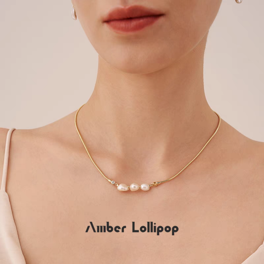 Amber Lollipop淡水keshi珍珠巴洛克小眾項鏈鎖骨鏈