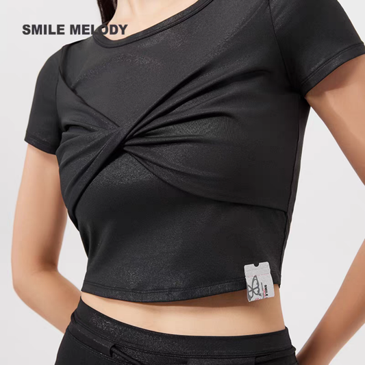 Smile Melody 立體蝴蝶擰結純色高腰短袖