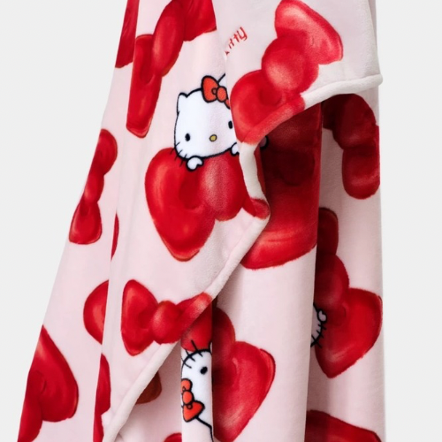 tbh野獸派家居 × Hello Kitty紅色蝴蝶結法蘭絨二合一抱枕毯
