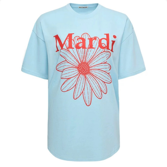 MardiMercredi經典小雛菊字母印花短袖t恤寬松上衣男女夏季多巴胺
