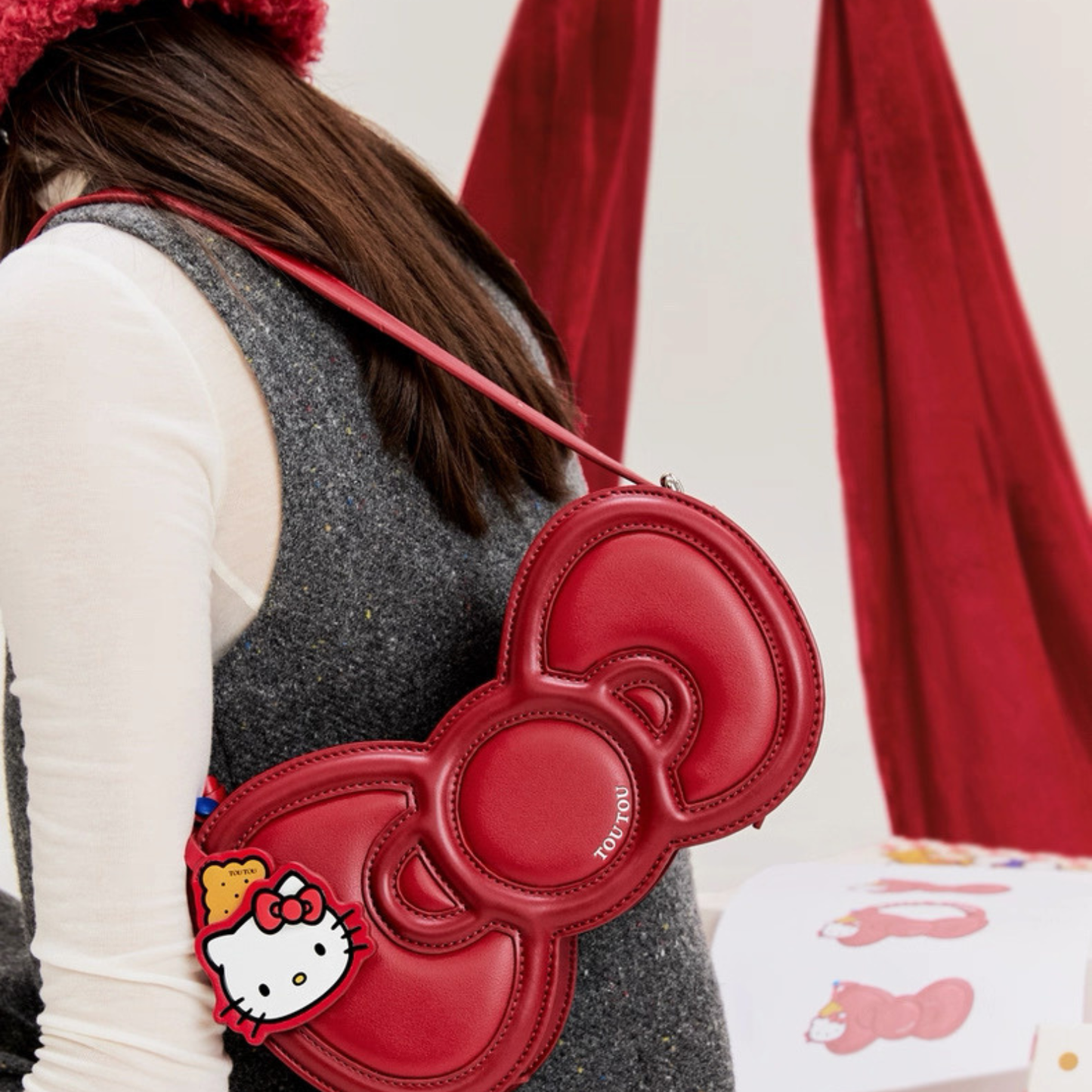 TOUTOUhellokitty｜三麗鷗正版授權｜凱蒂貓蝴蝶結腋下包紅色包包