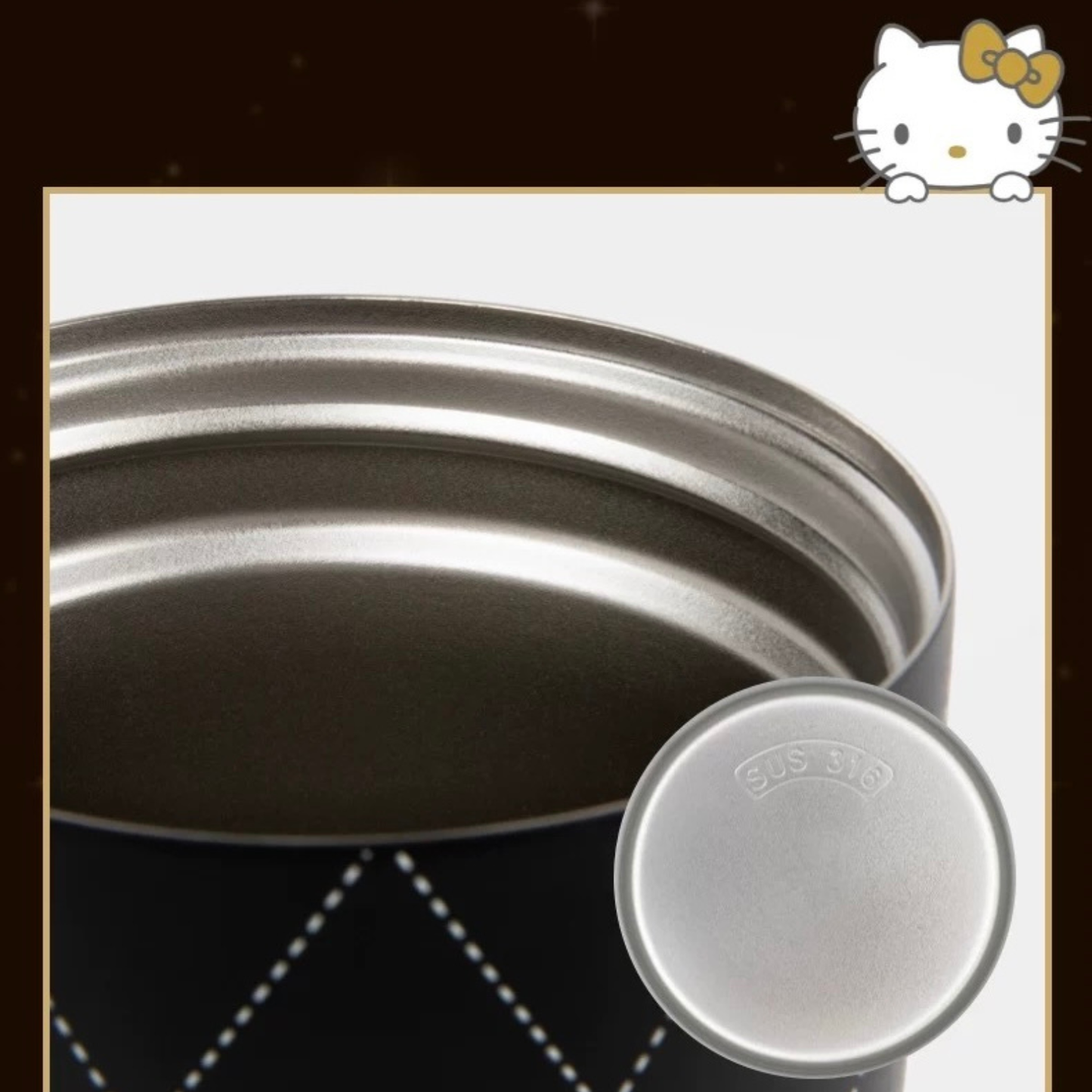 tbh野獸派Hello Kitty｜金色假日菱格纹 480ml不鏽鋼保溫杯